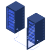 Isometric center connected data racks server servers icon