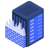 Isometric fire firewall server wall web icon