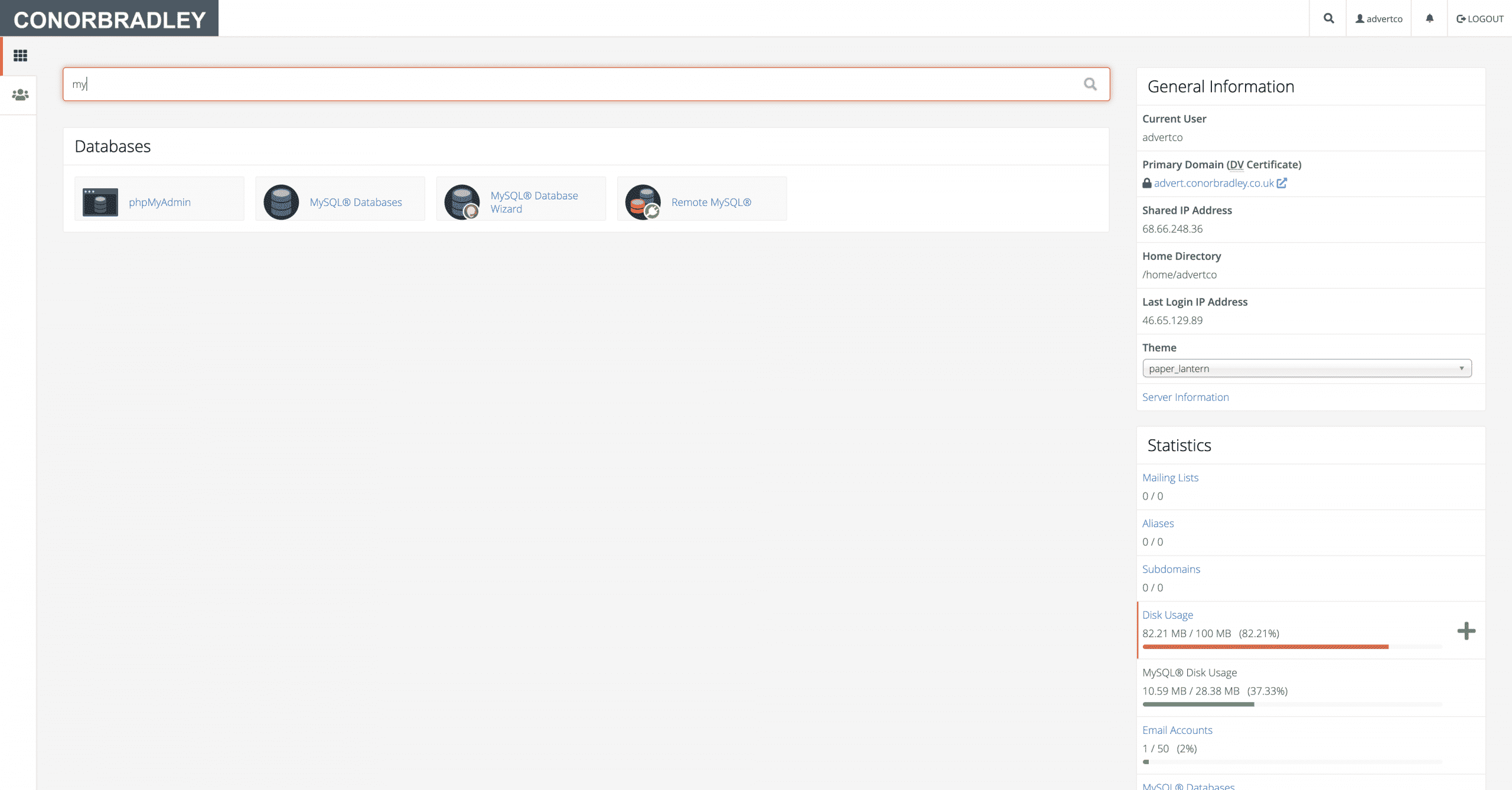 searching for MySQL database wizard in C Panel Conor Bradley Digital Agency