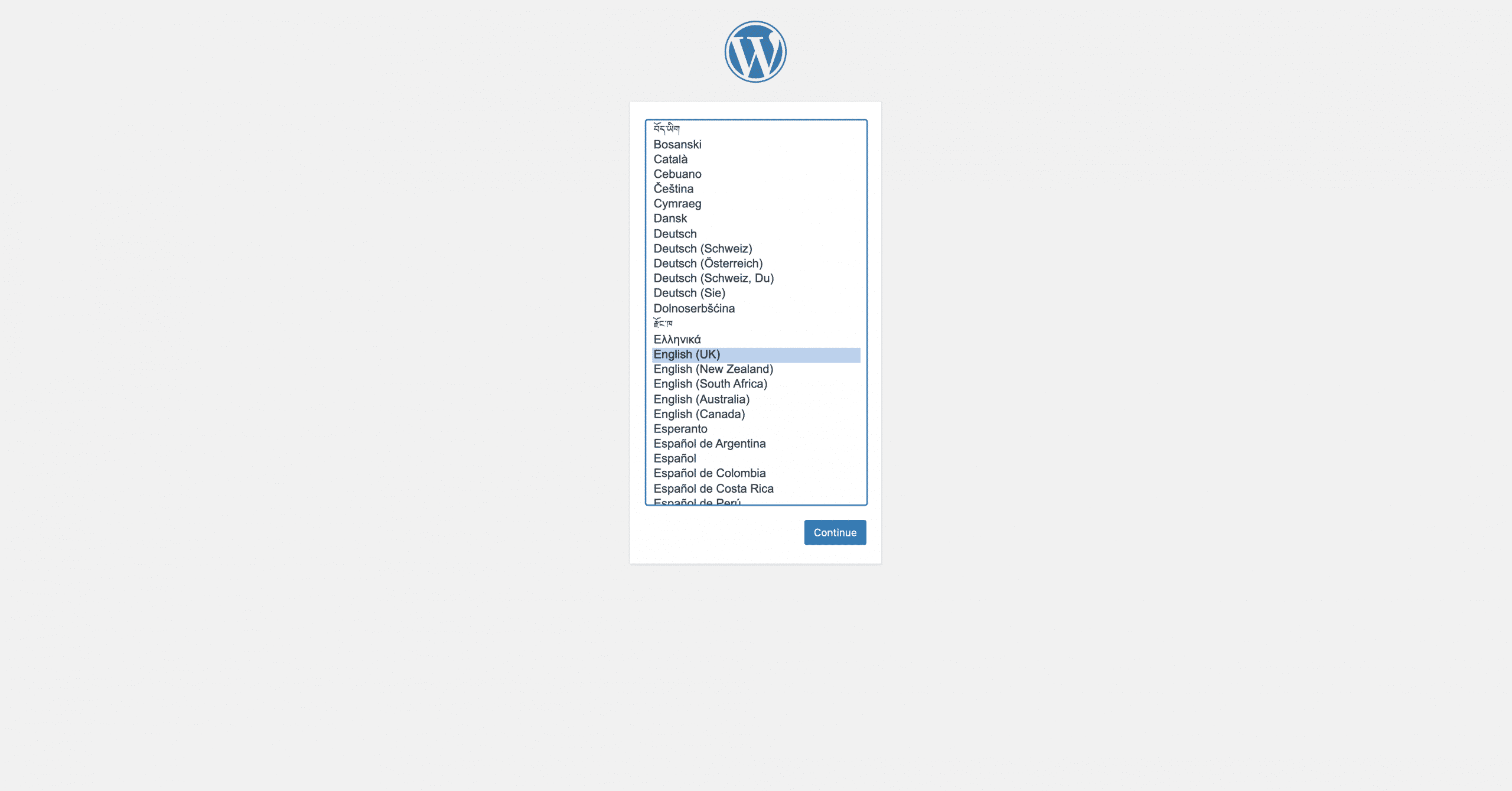 selecting the wordpress language before installing Conor Bradley Digital Agency